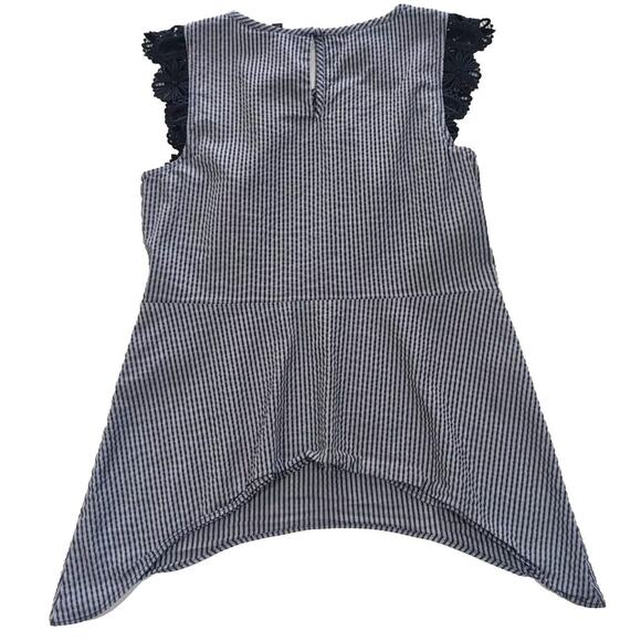 Cabi #5727 Top Blouse Women's Size S Small Navy White Seersucker Lace Cap Sleeve - Picture 6 of 15